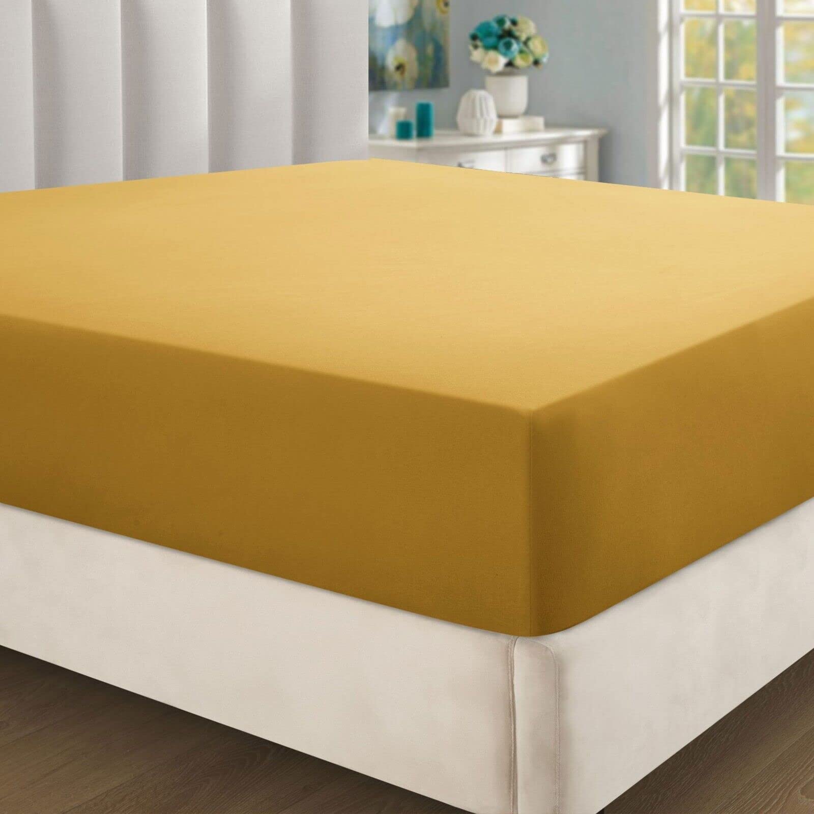 ZSYY Breathable, Anti Wrinkle, Durable | 40cm Deep Pocket Fitted Bed Sheets | Bedding & Linen Easy Iron All Seasons Cotton Rich (Mustard, Single) — image 1