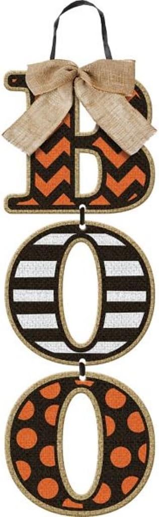amscan 'Boo' Halloween Wall Sign - Hanging Wood Letters with Burlap Bow - 18 Inches Long