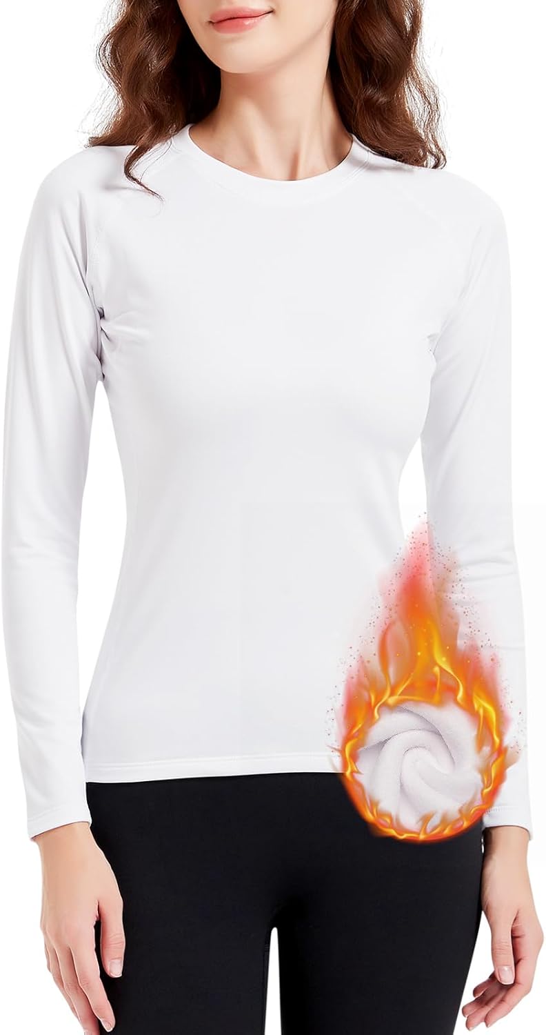 Women's Thermal Shirt Long Sleeve Base Layer, Fleece Lined Tops Lightweight Underwear for Cold Weather Running, Skiing