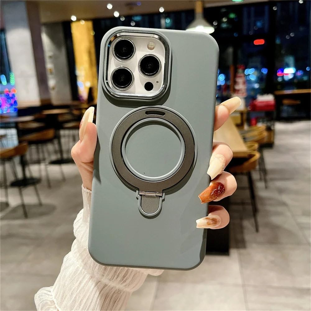 Coque iPhone 15 Pro Magsafe grise avec support pliant invisible