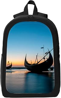 The silhouette fishing boat beach Bangladesh Backpack for Women Men Travel Laptop College Bookbag