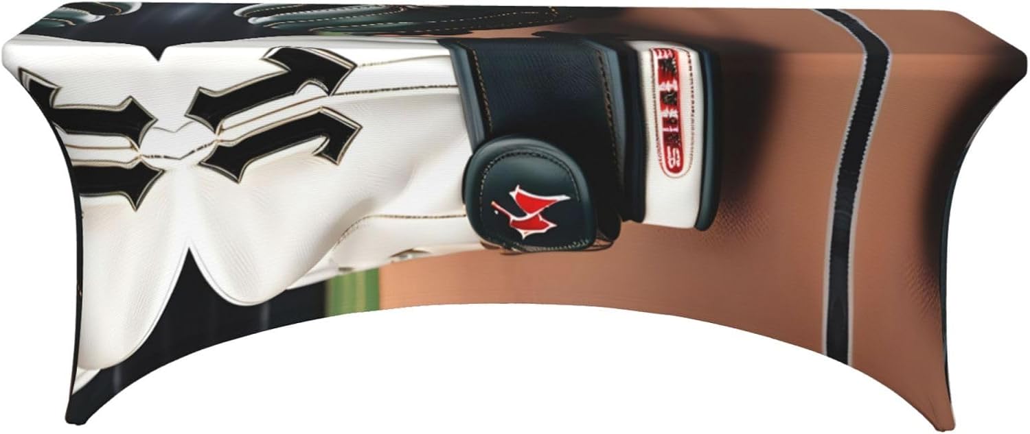 Baseball and Gloves Print 6ft Table Cloth for Rectangular, Stretch Table Covers, Washable Cover Table Protector, Black