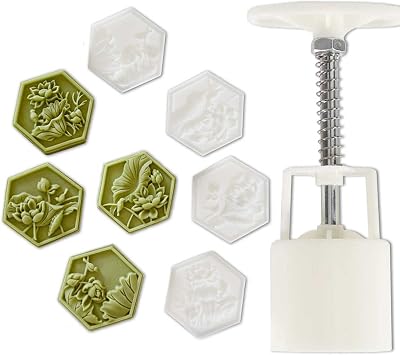Chinese flower moon cake press mold, hand pressed mooncake dessert DIY, moon cake puff pastry 1 mold with 4 stamps for various holidays, parties 4*Chinese flowers