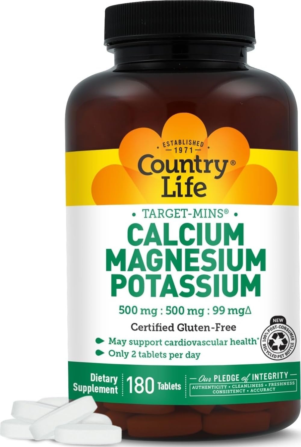 Target-Mins Calcium Magnesium Potassium, 180 Tablets | 500 mg calcium, 500 mg magnesium and 99 mg potassium per 2-tablet serving; certified gluten-free