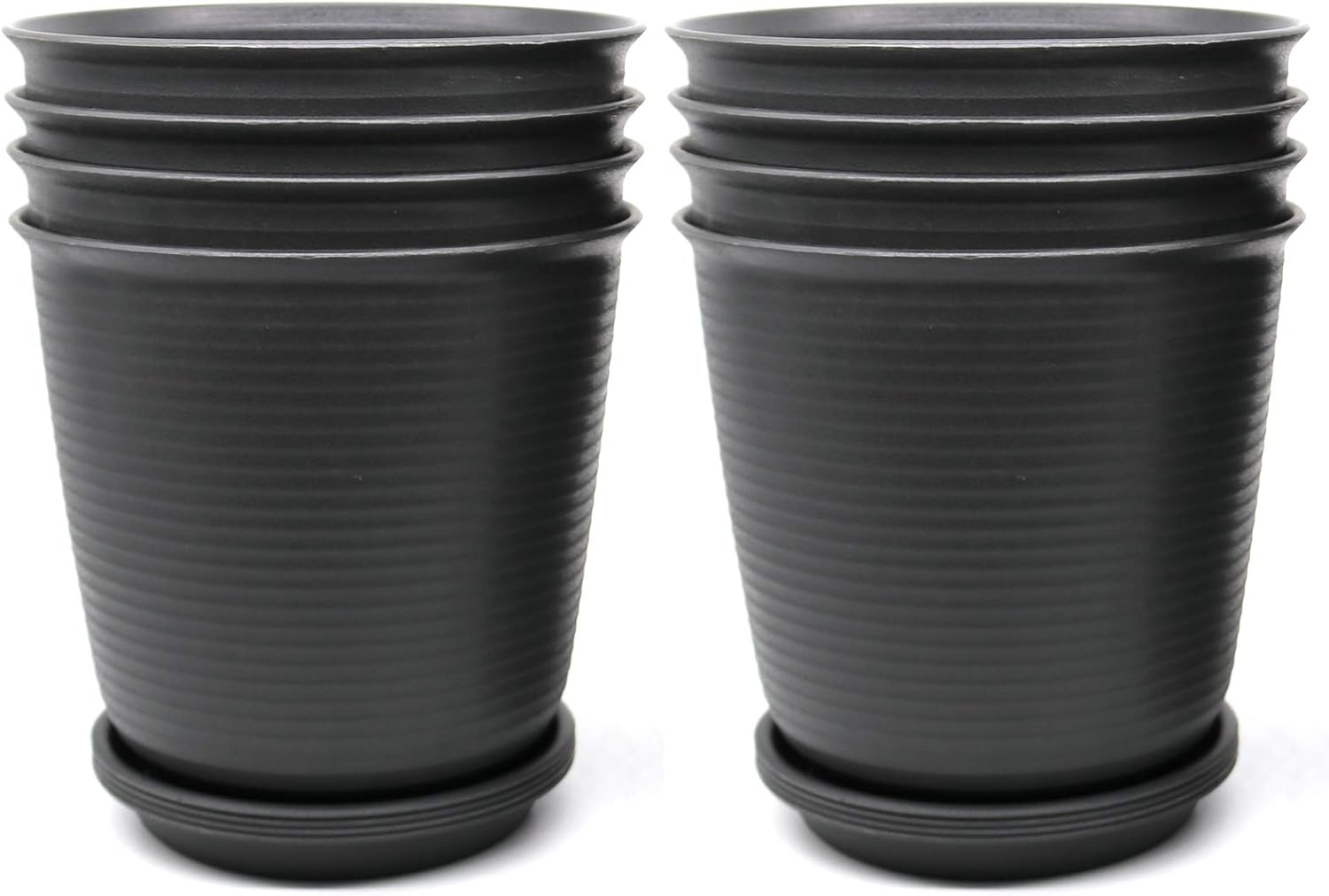Unkno 8 Pack 8.2 Inch Flower Plant Pots, Plastic Planter with Drainage Hole and Tray, Black Grey, Plants Not Included (Tall)