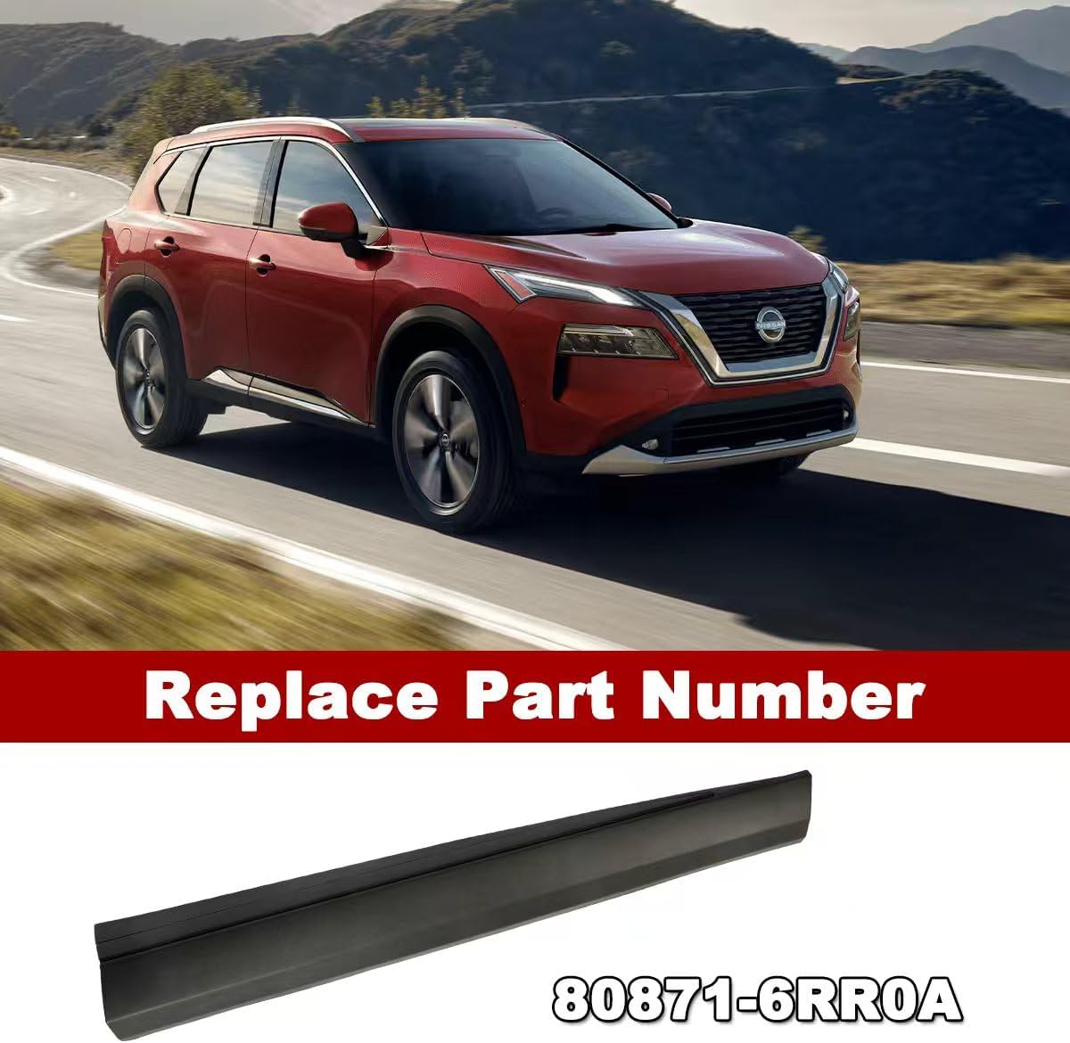 Driver Side Front Lower Door Trim Molding, Compatible with Nissan Rogue 2021-2023 (1.5L L3/2.5L L4), Replacement for# 80871-6RR0A 808716RR0A - Decorative Door Protection Panel (Front Right Door)
