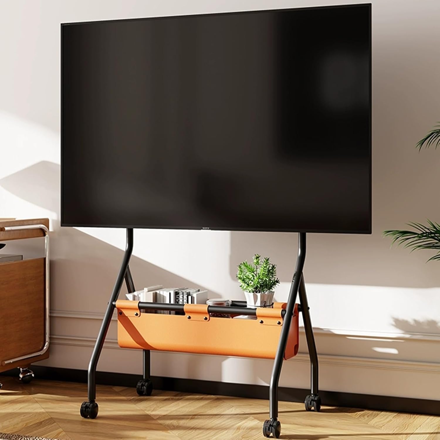 Mobile TV Stand, Rolling TV Stand with Wheels, Mobile TV Cart with Storage Shelves, Rolling TV Cart for 40-75 Inch TV, Floor TV Stand for Bedroom, Office(White)