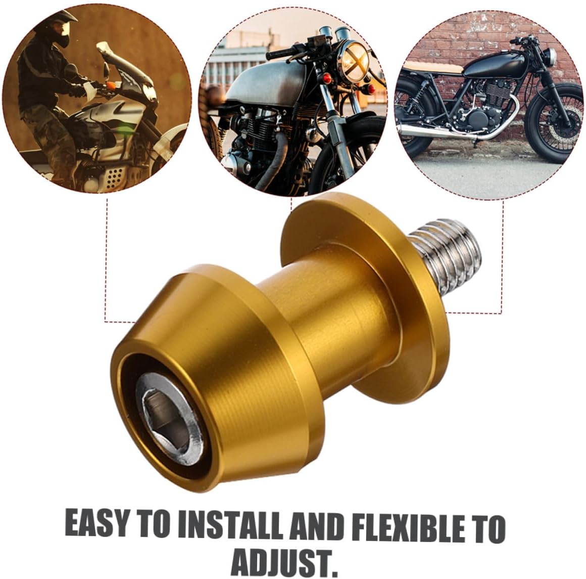 4pcs Cnc 8mm Gold Motorcycle Swingarm Spools Sliders Stand Screws Universal Swing Arm Screw Stand for Motorbike Powersports Accessories