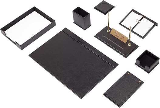 Leather Desk Set - Desk Organizer Set - Office Desk Pad Accessories - Document Tray - 10 Accessories-Desk Organizer - Office Desk Accessories - Desktop Storage - 10 PCS Black