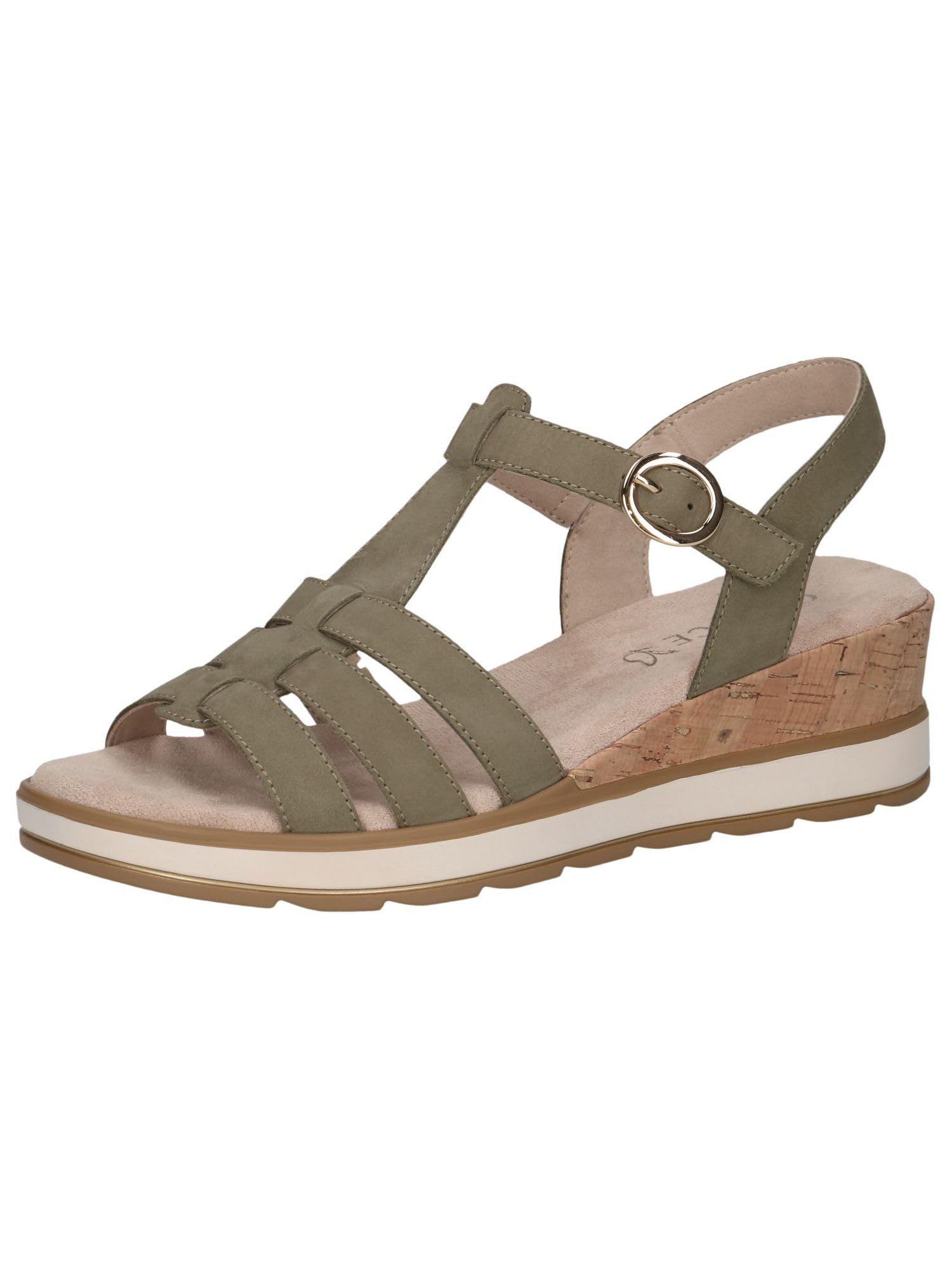 CAPRICE Sandali con Zeppa da Donna in Pelle con Chiusura a Strappo, Verde (Olive Nubuc), 36 EU