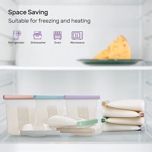 Miniatura 11 de Nuliie 7 bolsas de almacenamiento de leche materna de silicona reutilizables, bolsas de leche materna a prueba de fugas de 8 onzas, bolsas de leche