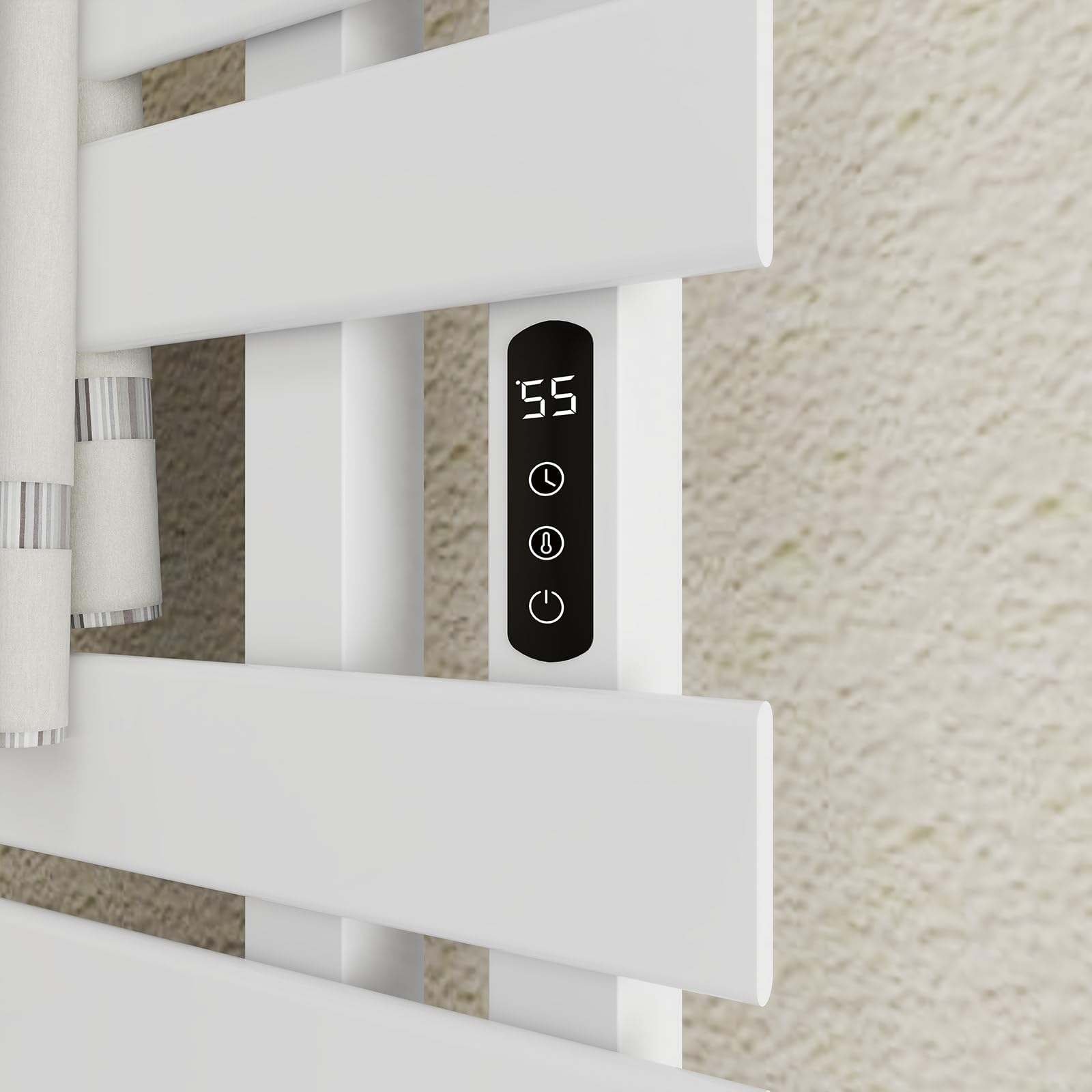 Toallero Baño Radiador, Toallero Electrico Baño Blanco WiFi, 500×1300mm, 450W, Calentador de toallas WiFi, para Alexa y Google Home y APP, Radiador Toallero Electrico, Ahorro energía-WiFi White Left