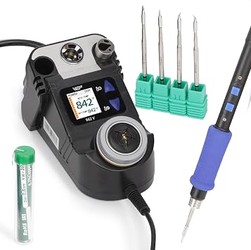 WEP 982-V C210 V1 Precision Soldering Station for Micro Electronics Repair, 5 Plug-in Tips, Lead-Free Solder, Tip Cleaner, PID, Sleep Mode, Designed for Small Components, Ribbon and Jumpers