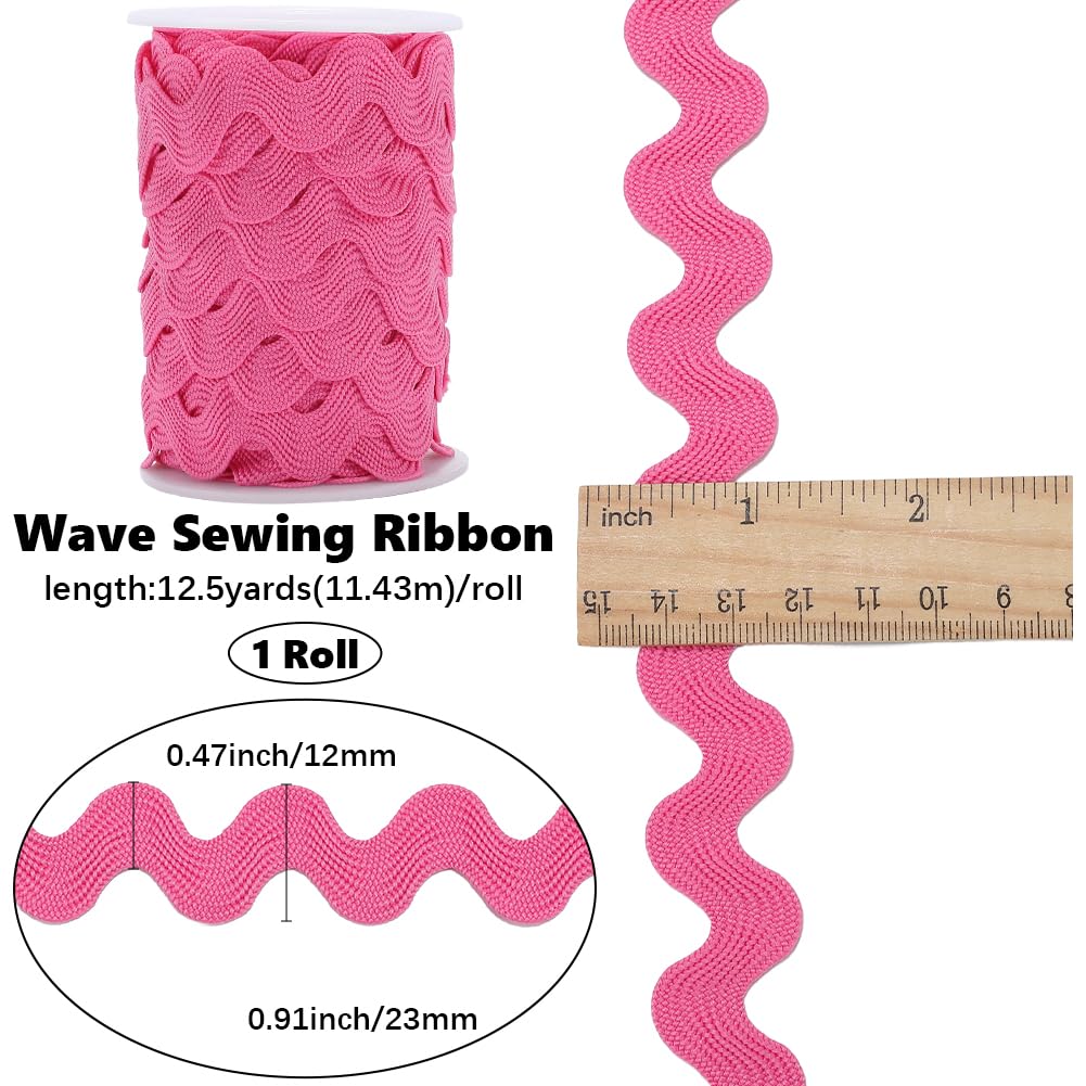 GORGECRAFT 12.5 Yards Rick Rack Trim 13mm Rac Ric Ribbon Wave Bending Fringe Trim Zig Zag Polyester Light Pearl Red Rickrack S Shaped Lace Woven Braided Fabric with Spool for Sewing DIY Crafts - Image 2