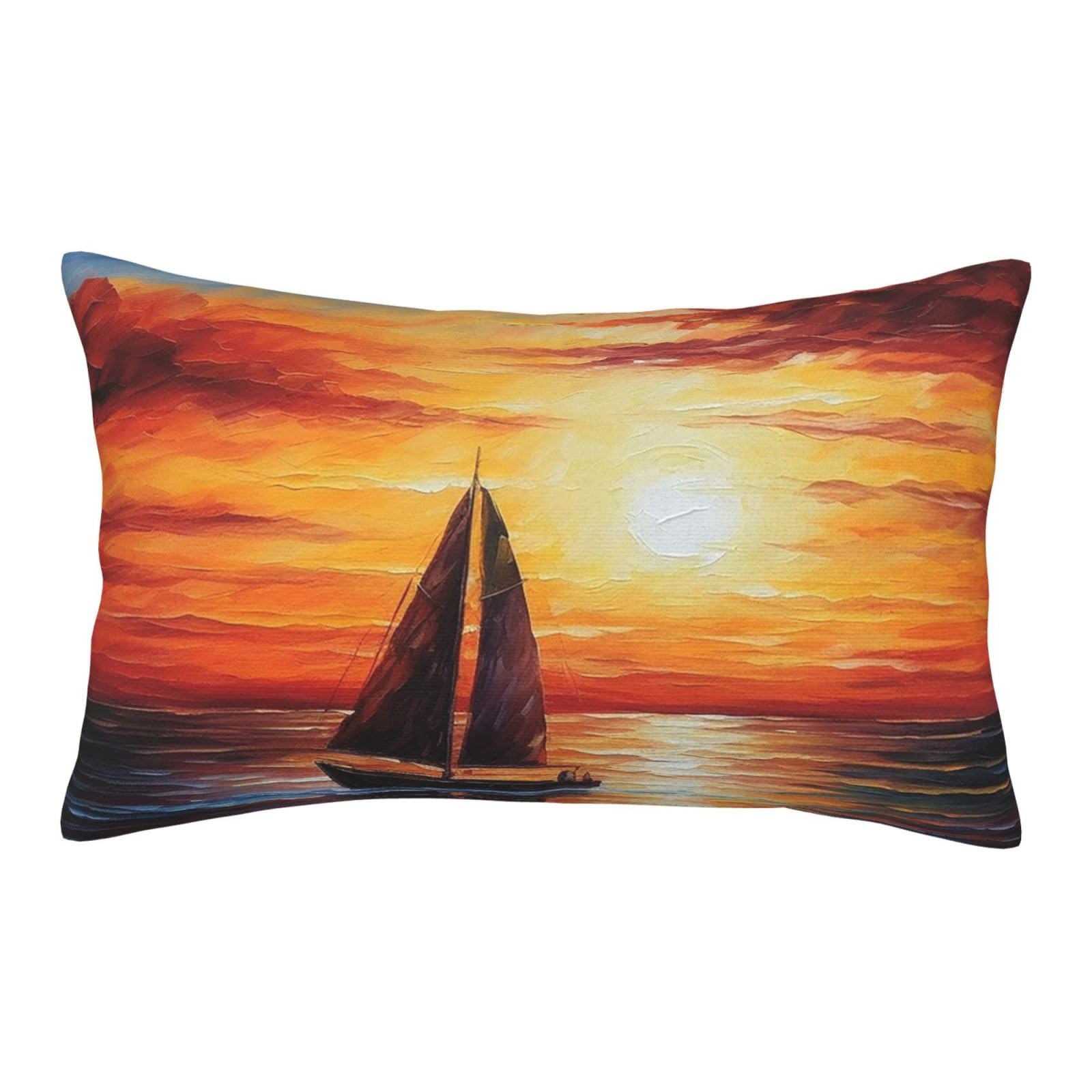 Velvet Pillowcases 20"x30" Ultra Soft Breathable Pillow Cases, Luxury Fuzzy Throw Pillow Covers with Zipper, Sunset Sailboat Pillow Shams All Seasons Decorative Cushion Cases for Couch