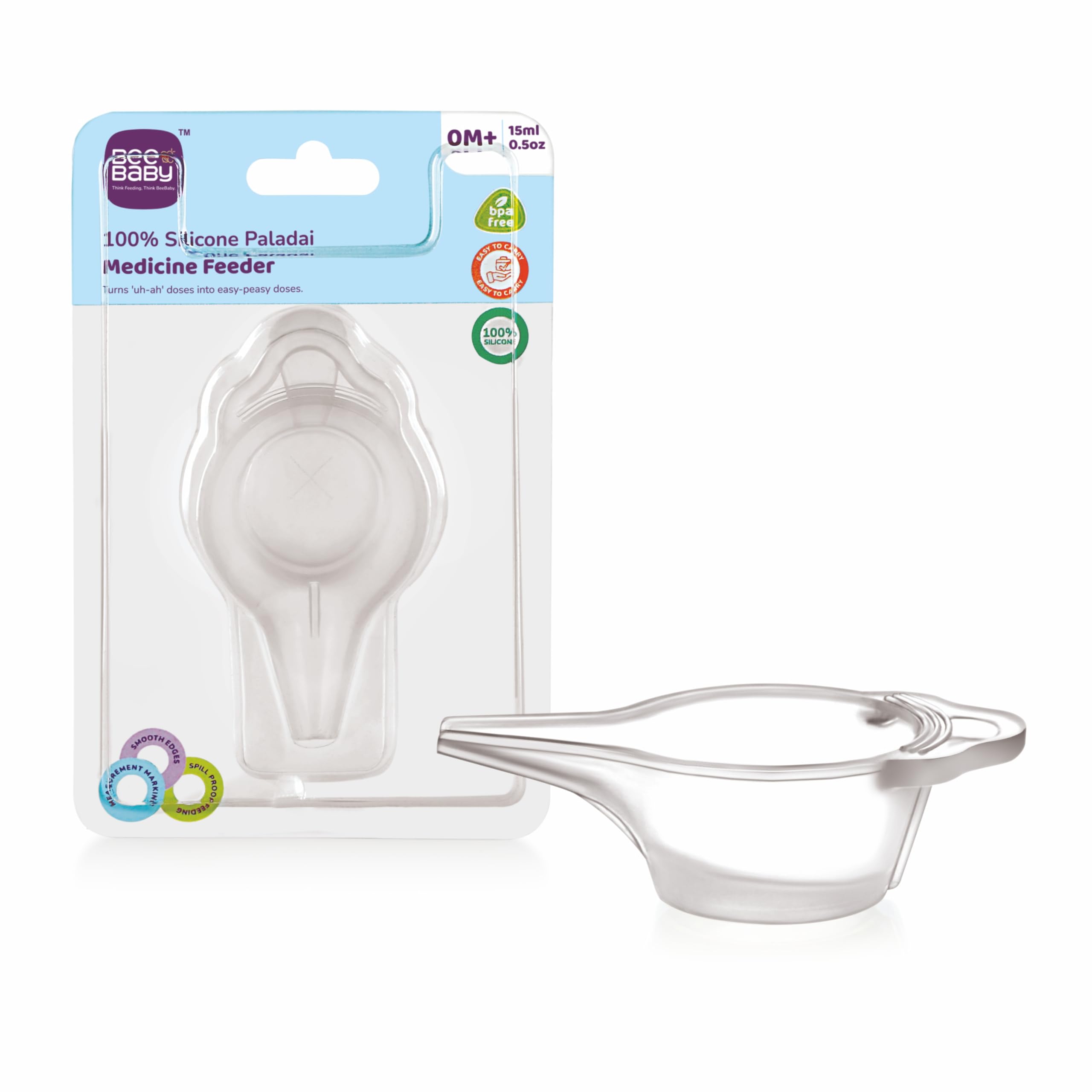 BeeBaby 100% Food Grade Silicone Paladai for Newborn Baby | 15ml Medicine Feeder with Measurement Markings | BPA Free Bondla for Infants | Smooth Flow, No Sharp Edges, Non-Toxic Baby Feeding Spoon-image-35
