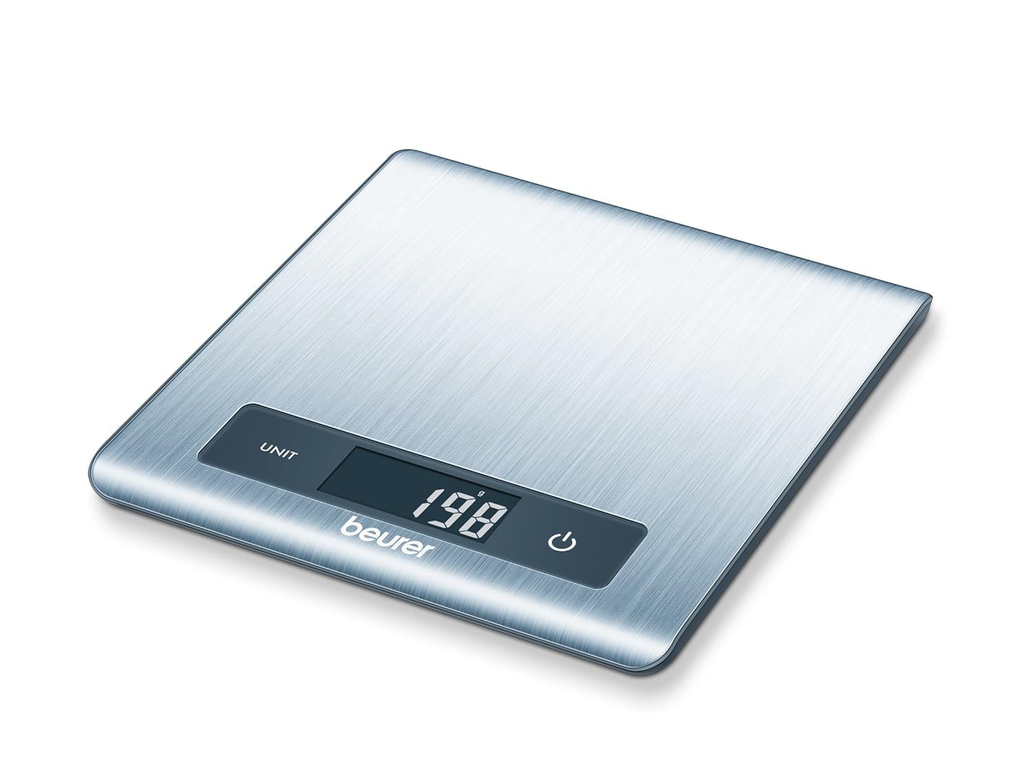 Beurer KS 51 digitale Küchenwaage, aus gebürstetem Edelstahl, Tragkraft bis zu 5 kg (1-g-genaue Einteilung), Haushaltswaage mit Sensor-Touch, Lebensmittelwaage inkl. Batterien, ultraflaches Design 20,3cm stahl