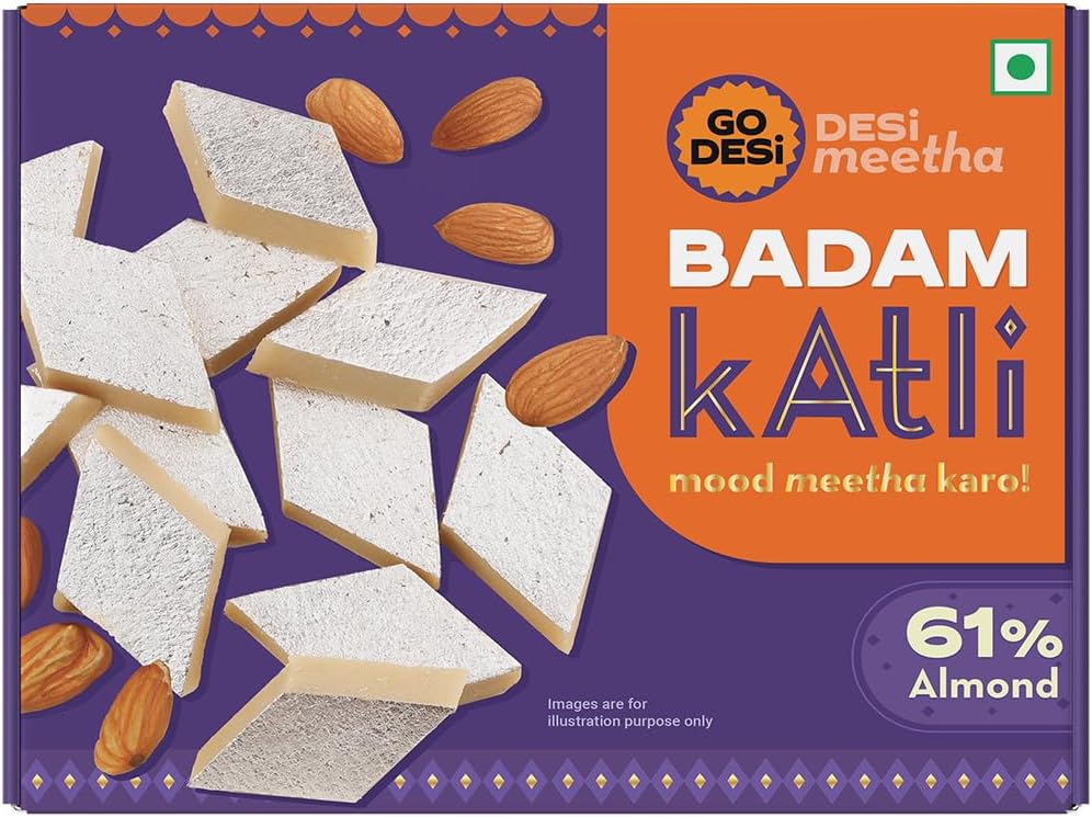GO DESi - Badam Katli | 61% Almonds | Almond Sweet | Indian Mithai | Sweets Gift Pack | 180 grams