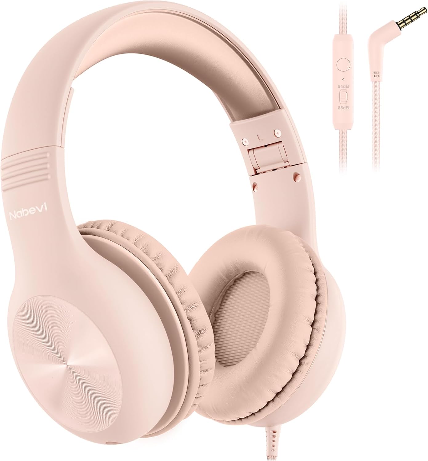 Nabevi Kids Headphones with MIC, Over-Ear Headphones for Kids with Cord, HD Sound, Safe Volume Limit, Sharing Function, Kid Headset for Girls Boys, Toddler Headphone for School, Tablet, Sand Pink