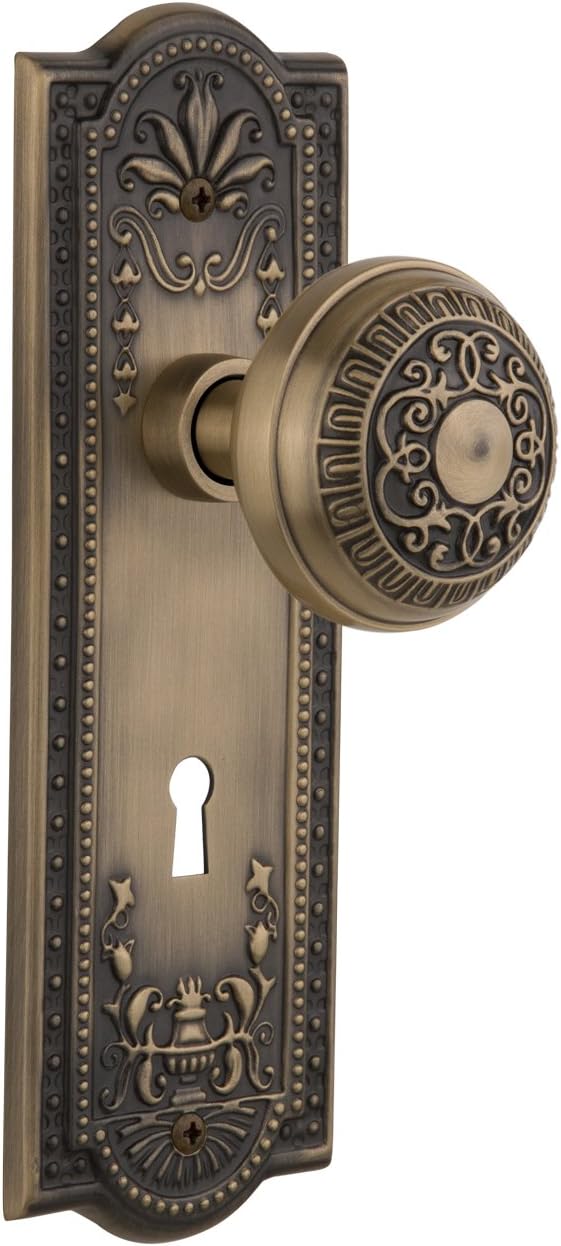 Nostalgic Warehouse Meadows Plate with Keyhole Egg & Dart Knob, Mortise, Polished Brass