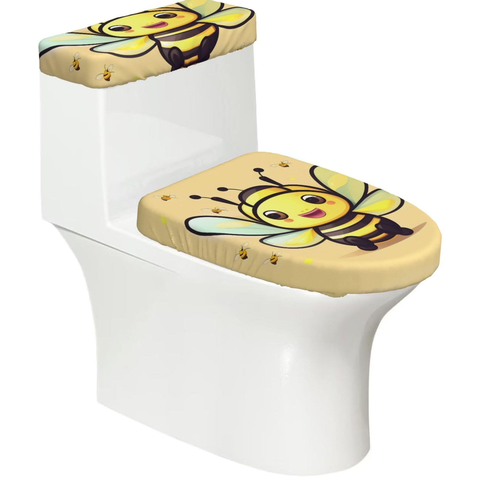 Mrowyc Black Yellow Bee Printed Toilet Seat Set - Set Of 2 - Universal Toilet Seat Cover - Housewarming Birthday Christmas Gift