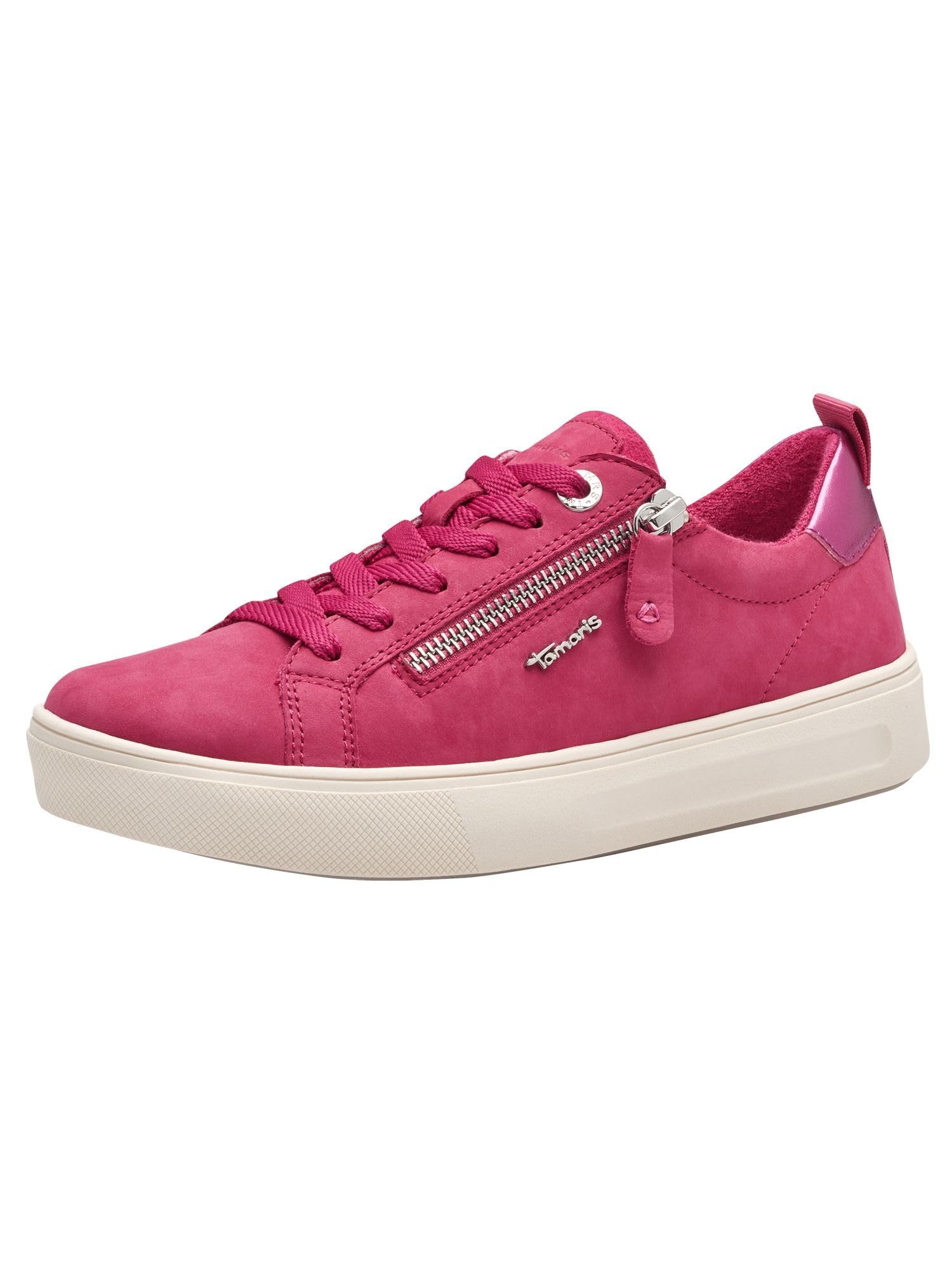 Tamaris Comfort Women’s Flat Sneakers with Zip Casual, Fuxia Nubuc, 4 UK