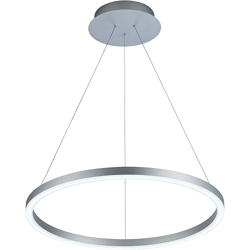 WELAKI Led Pendant Light Circular Chandelier 1 Ring Dimmable Modern Led Chandelier Acrylic Flush Mount Pendant Lighting for Living Room Bedroom Dining Room Kitchen Island 6000K 23.6" (Silver)