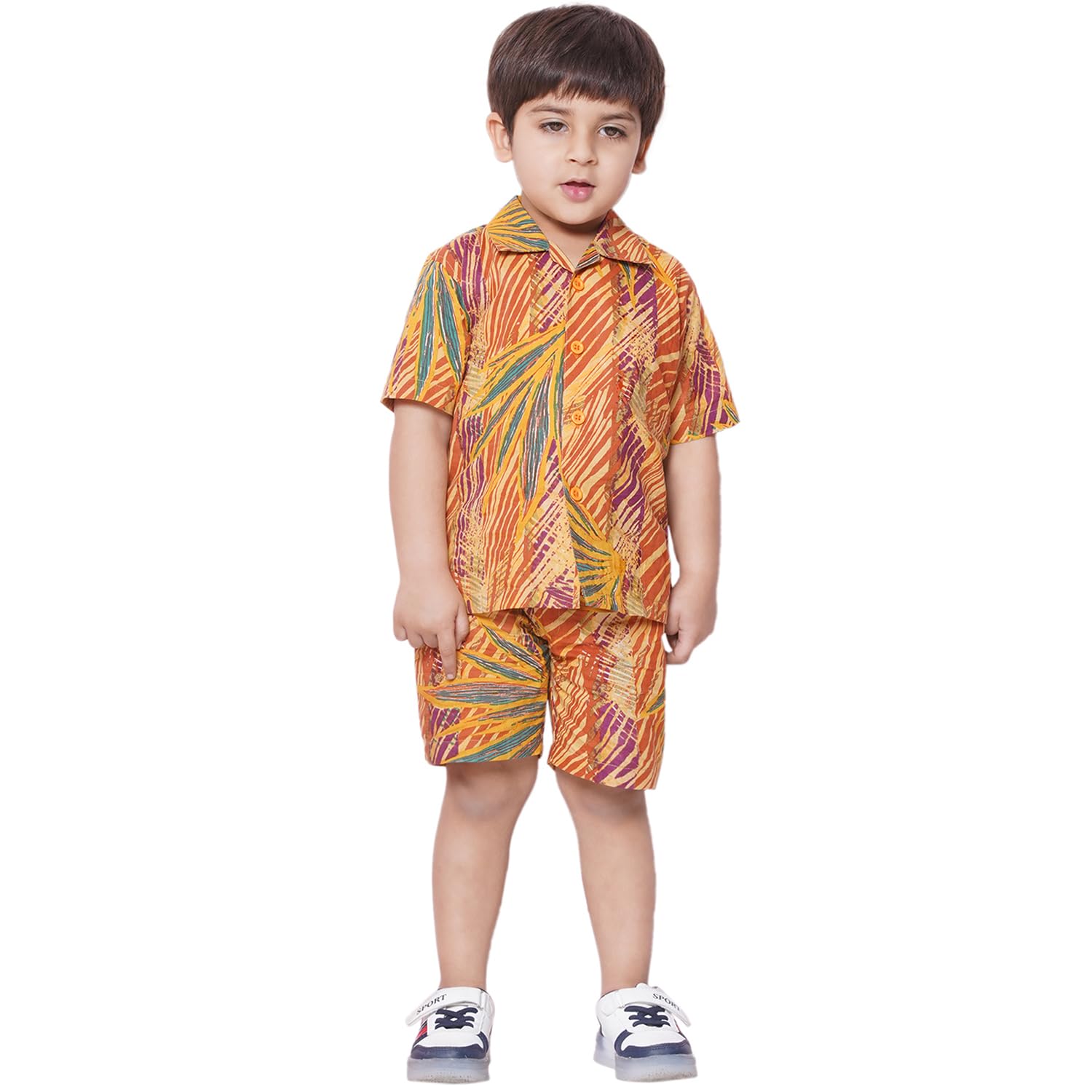 AJ DEZINES Kids Cotton Shirt Shorts Half Sleeves Tropical Print CO-ORDS Set for Boys