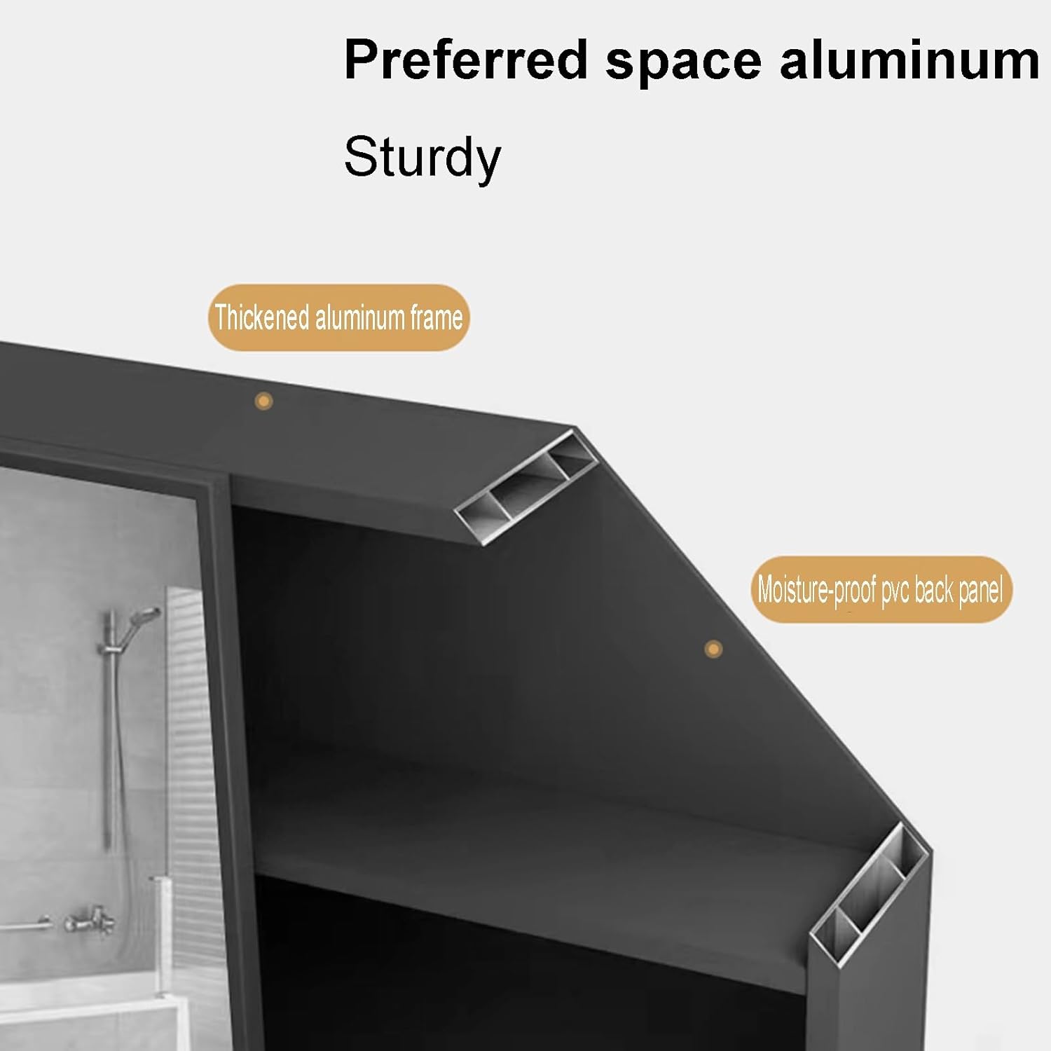 Single Door Bathroom Mirror Cabinet Bathroom Mirror Cabinet Aluminum Water Proof Mirror Cabinet Wall Mounted Bathroom Mirror Cabinet Large Storage Cabinet with Mirror(Gold,55x60cm)
