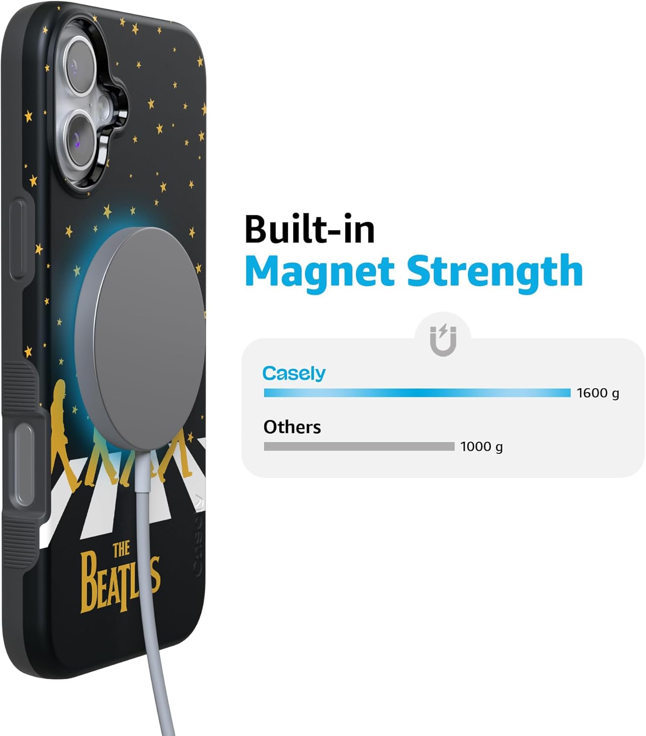 Casely iPhone 16 Case | Night Walk | The Beatles Abbey Road Dual Image | Bold Protective Design | MagSafe Compatible Design