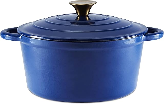 Barbary & Oak BO800251BLU Round Cast Iron Casserole Pan with Durable Enamel Interior, 24cm, Limoges Blue