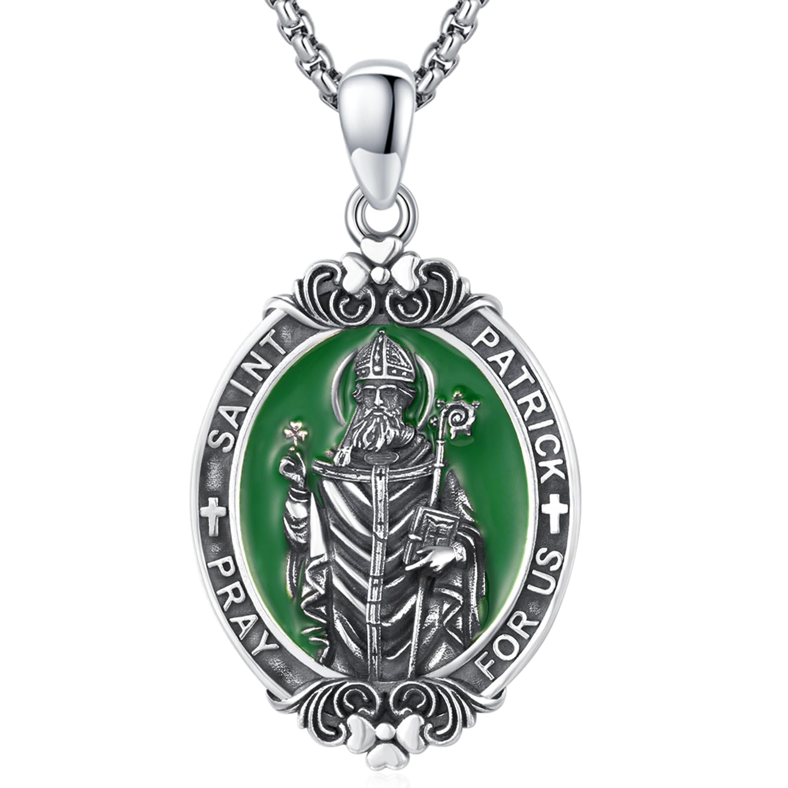 Silver/14K Gold Patron Saint Medal Amulet Necklace for Men Women
