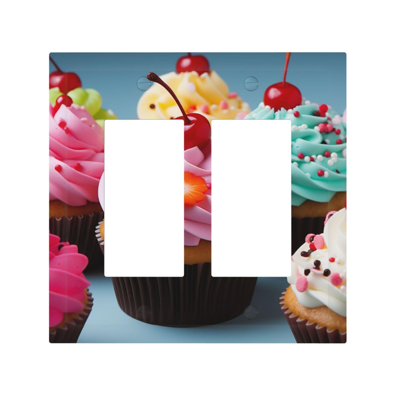 Decorator Double Toggle Light Switch Covers Cupcake Wall Plate 2-Gang Mid Size 5" x 4.9" Double Toggle Switch Wallplate Decorative 2 Gang Wall Switch Plate Covers