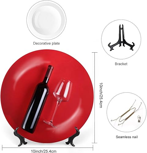 Miniatura 6 de Placa de cerámica para colgar en la pared, botella de vino, vidrio vacío, pintura roja, placa decorativa, placa de porcelana para sala de estar,