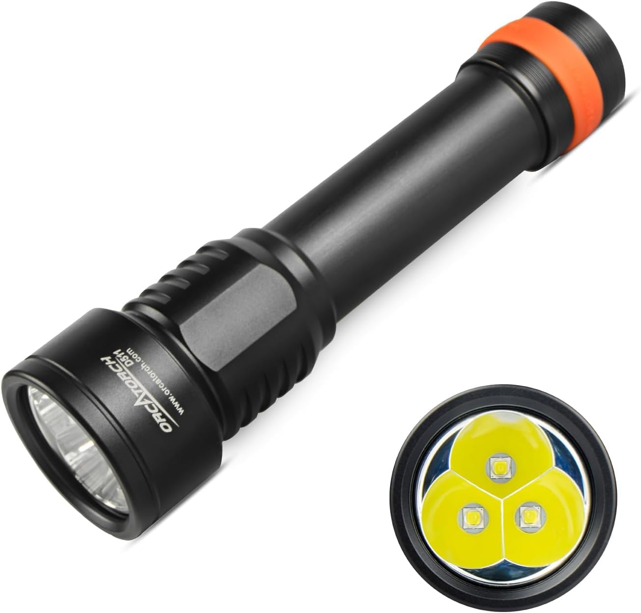 ORCATORCH Luz de buceo D511, máximo 2200 lúmenes, linterna subacuática con haz de 8 grados, interruptor giratorio impermeable IP68, antorcha de buceo nocturna