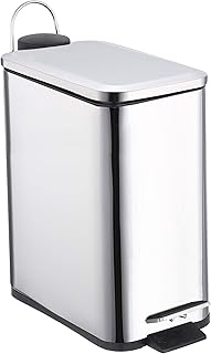 Optimal Products 5L Pedal Bin Slim Lid Soft Close Brush Holder Home Office Waste Paper Dustbin (5L STAINLESS STEEL BIN ONLY)