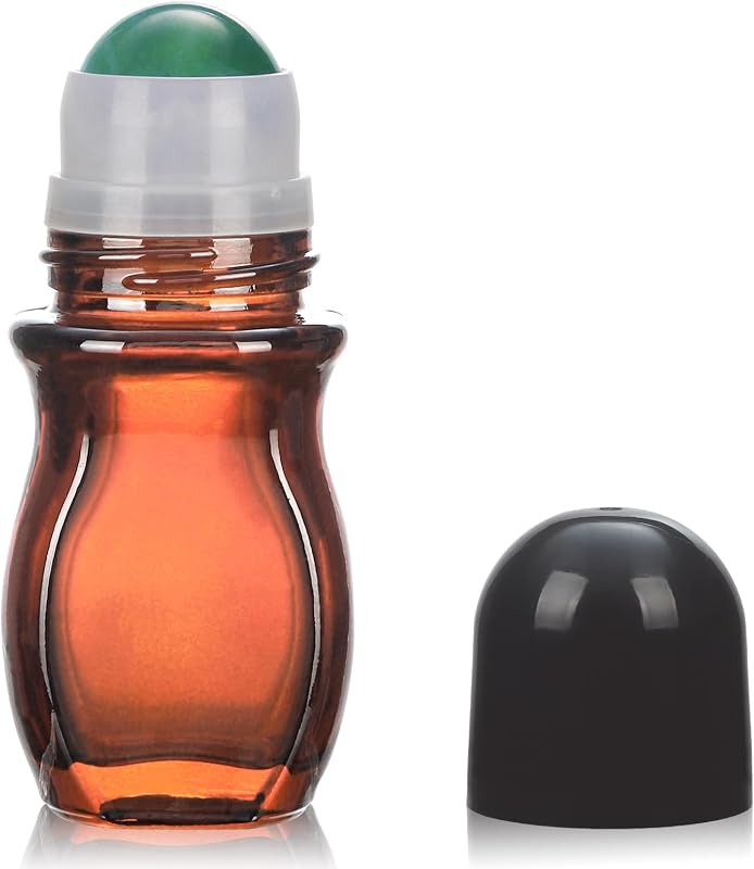 RAMFIYN Frasco Recarregável de Vidro Âmbar com Aplicador Roll-on e Esfera de Aventurina Verde, 30 mL