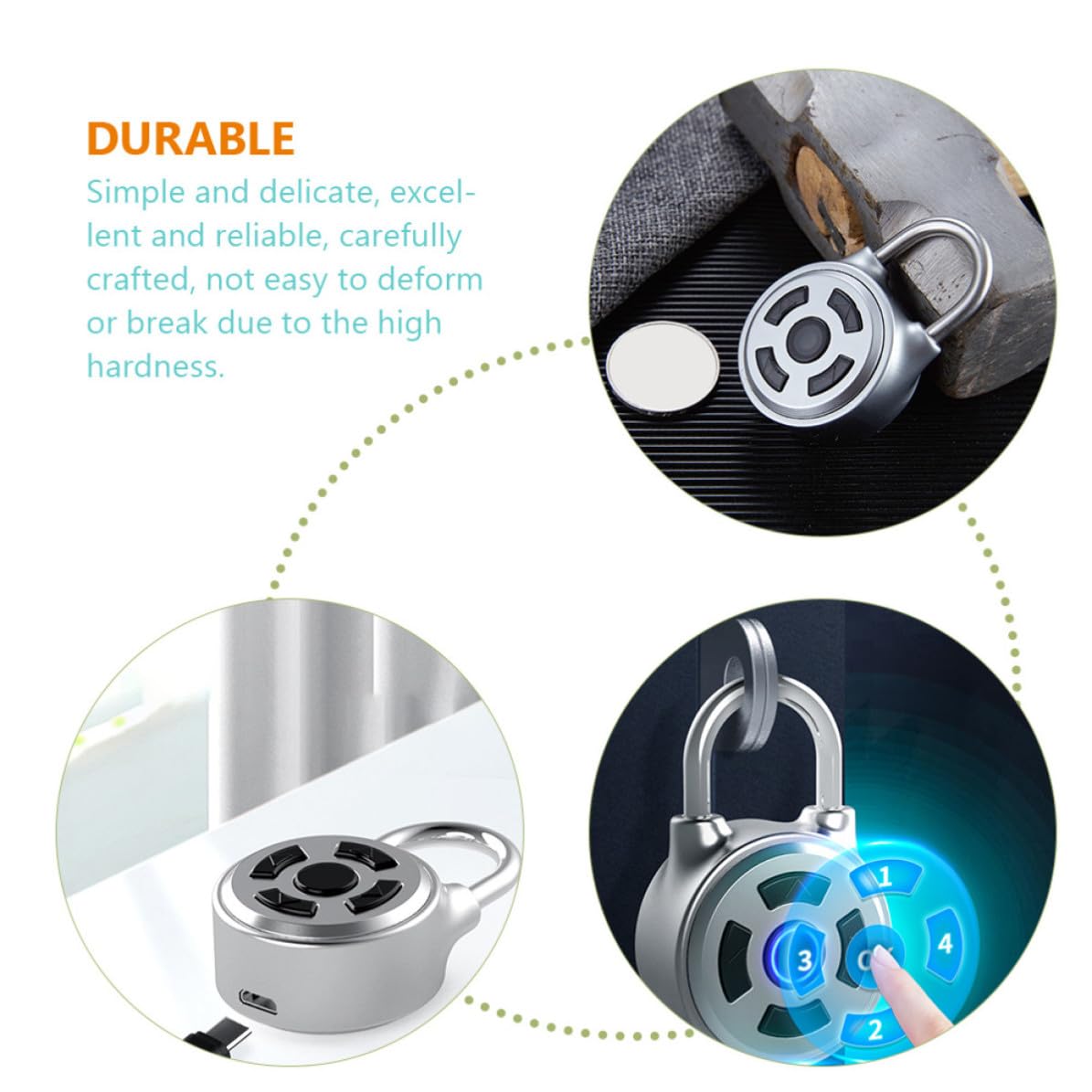 Lucchetto Combinazione Argento in Acciaio Inox e Lega di Zinco | Wireless Unlocking, Alta Durezza e Resistente All'usura, Antiossidazione