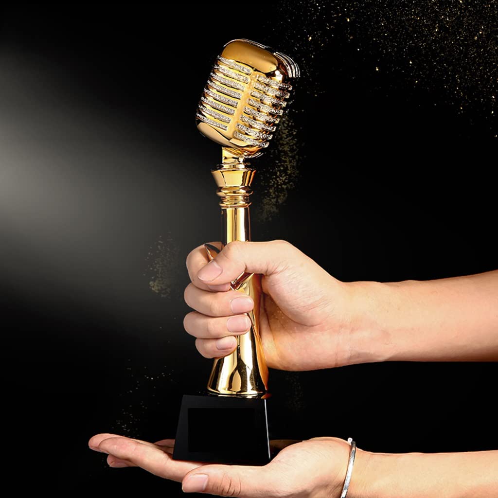 Pokale, Medaillen Auszeichnungen Gold-Silber-Bronze-Mikrofon-Trophäe Gewinnertrophäe Des Gesangs- Und Sprech-Host-Wettbewerbs Siegerpokal Kann Beschriftet Werden Konzertzeremonie Vergibt Preise Trophä