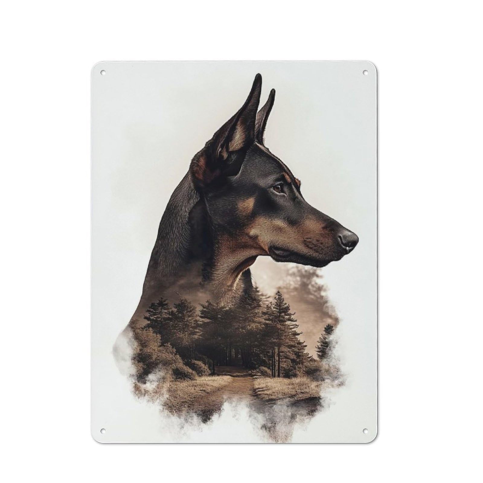 Doberman with Forest Background Decorative Metal Plaque 40x30cm, Shop Front Style Bistro Wall Plaque for Tea Room, Shop Wall Or Breakfast Area