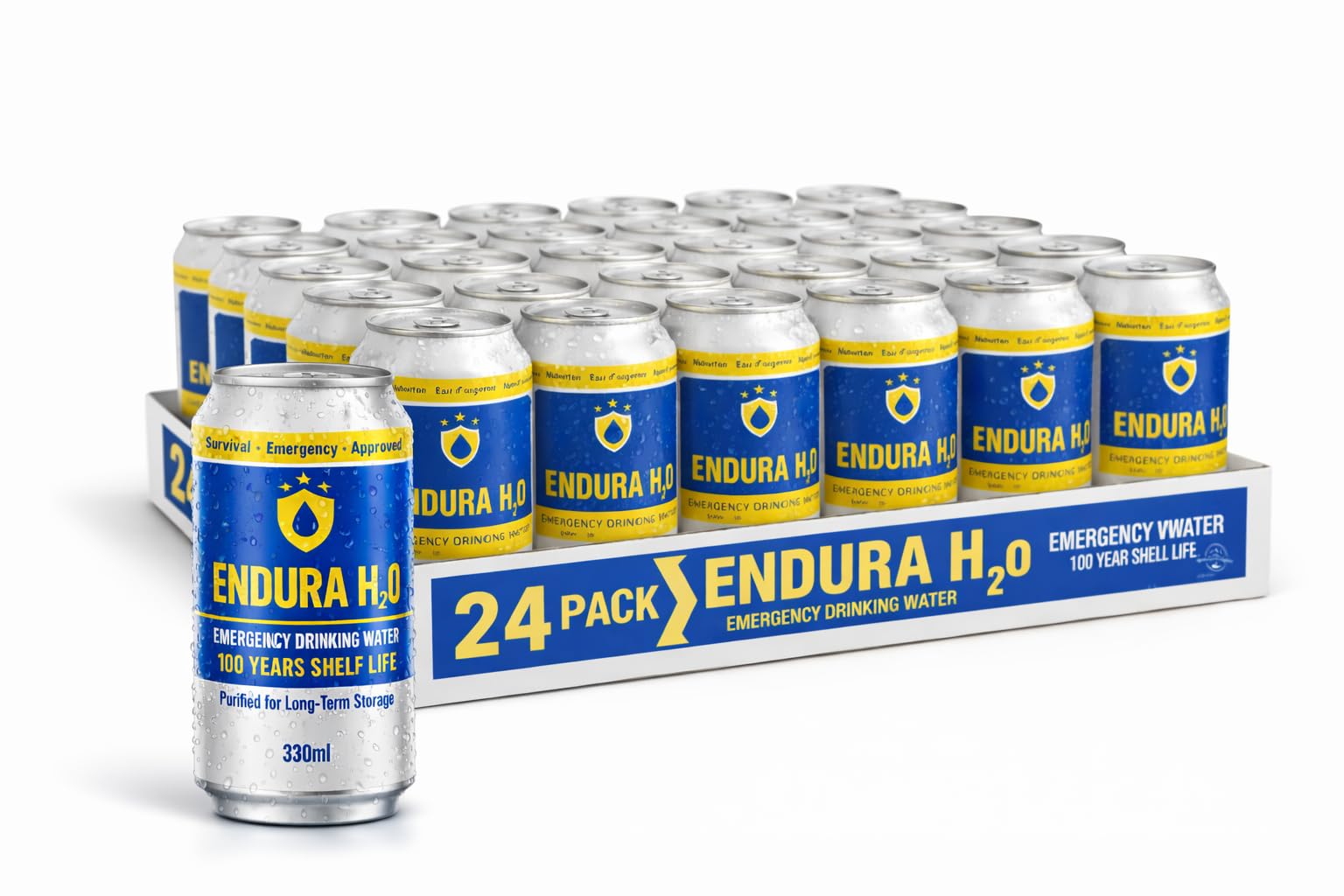 Acqua d’Emergenza in Lattine – Confezione da 24 (Durata di conservazione fino a 100 anni) – Endura H2O