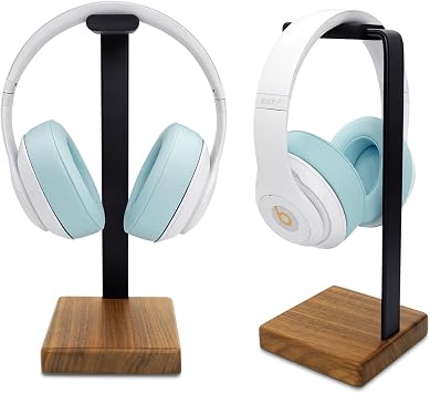 Wooden Headphone Stand for Desk, Holder for Apple Sony Beats Bose Headset | Universal Desktop Stand, Non-slip Heavy Base with Soft Padding Square