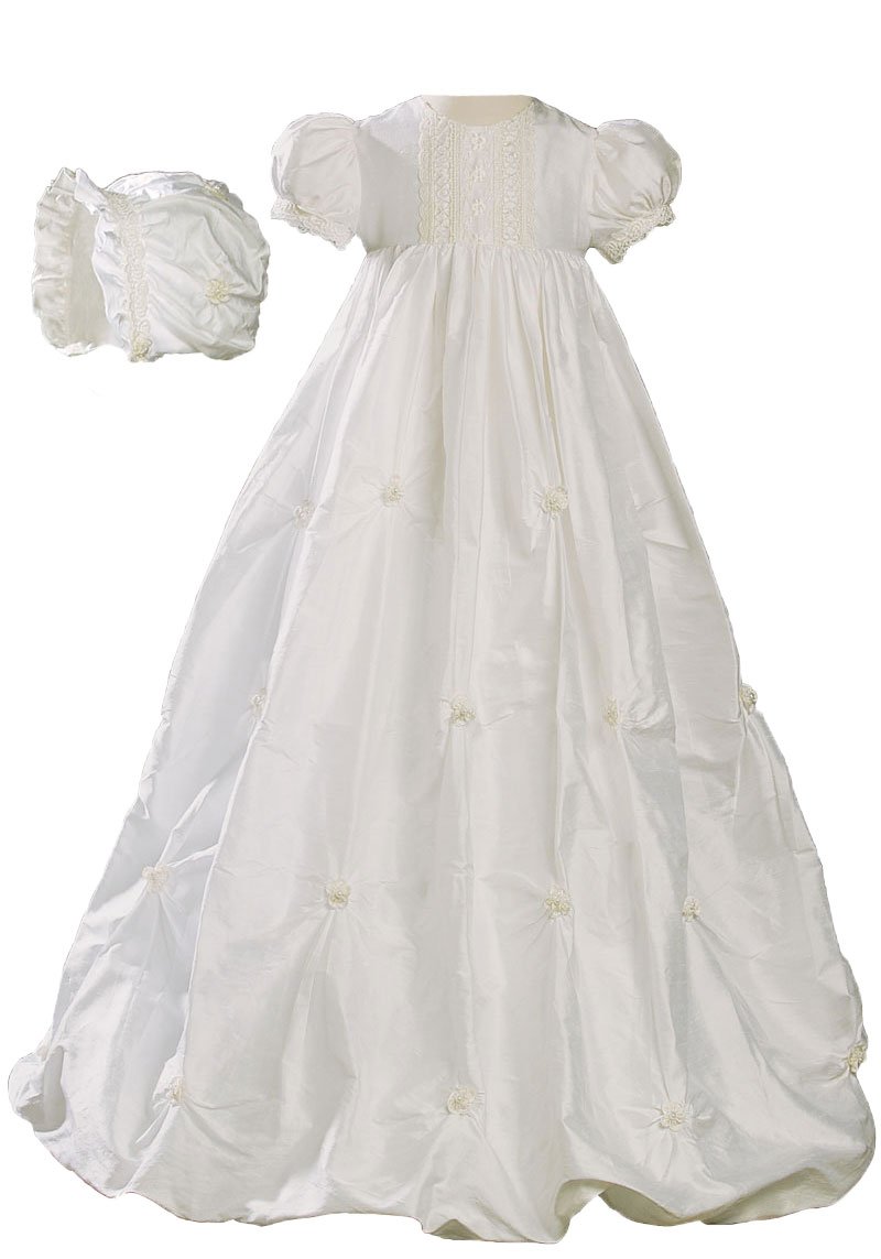 Little Things Mean A Lot Silk Dupioni Bubble Christening Baptism Gown, 12 Months White