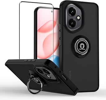 QUIETIP Case Compatible with Honor 400 with Screen Protector,TPU + Hard PC Magnetic Ring Car Mount Stand Cover,Black