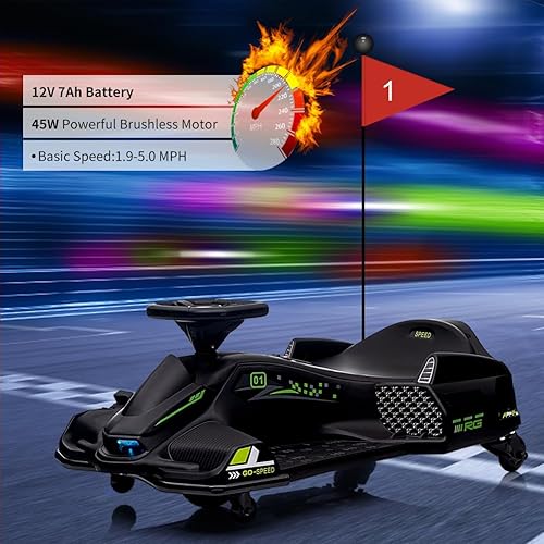 Miniatura 8 de Coche de deriva de 12 V, Go Kart eléctrico para niños con batería de 7 Ah + motor de 45 W, velocidad variable altabaja con 5 ruedas, música