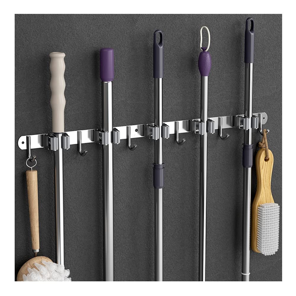 Support de vadrouille à Balai, Crochet en Acier Inoxydable sans poinçonnage Conception de Boucle à Rouleau à Boucle Fixe Triangulaire pour garagejardincuisinesalle de Bain (Color : Silver, Size : 49