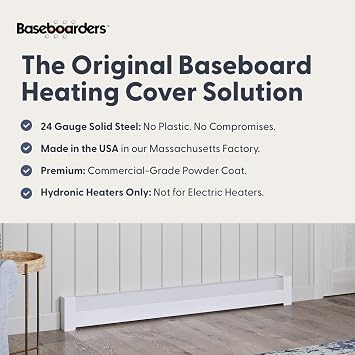 Baseboarders Basic Series 3 ft (36 in) Galvanized Steel Slip-On Baseboard Heater Cover + Left & Right Endcaps, Rust Resistant, White, for Hydronic Hot-Water Systems