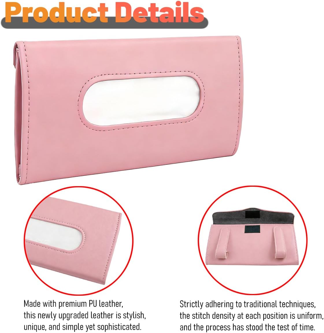 Car Visor Tissue Holder, Vehicle Sun Visor Napkin Hanging Case Holder with Ergonomic Take-Out Port, Automotive Interior Tissue Dispenser, Universal for SUV RV Lorry (Pink) image 3