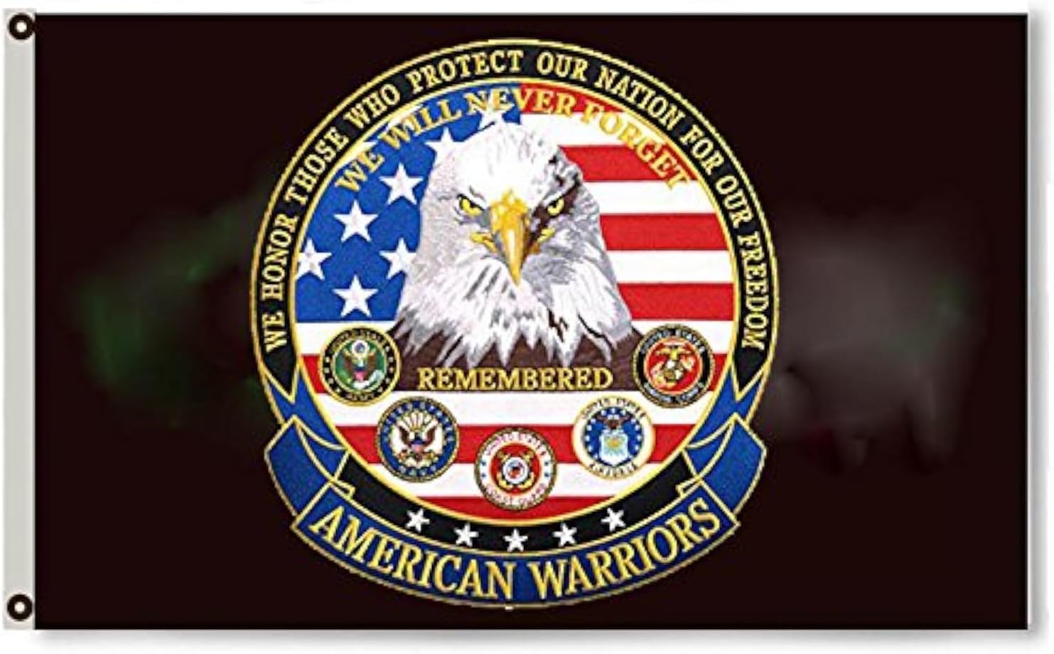 American Warriors We Support Our Troops Branches Black Flag Banner 3x5 Feet