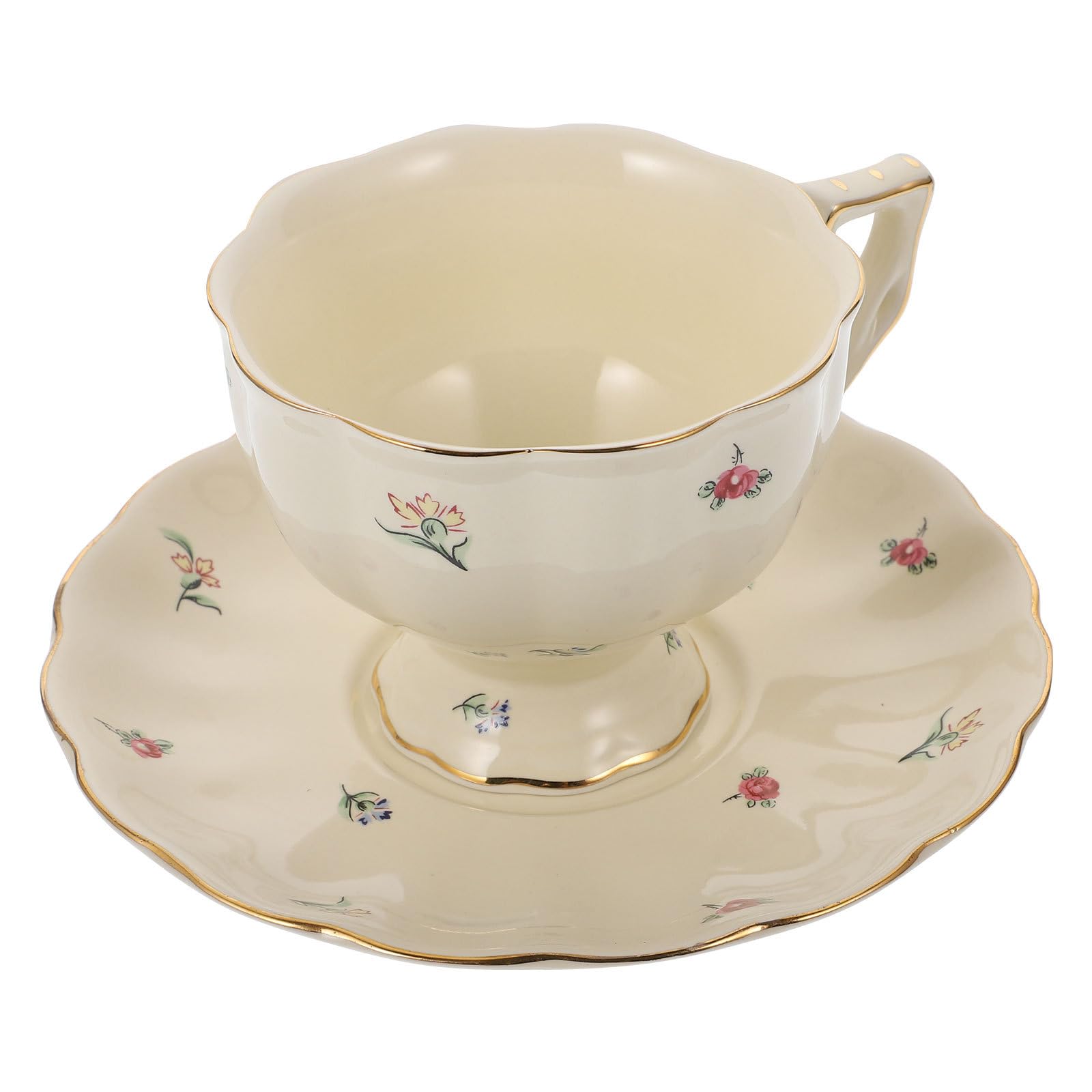 Toyvian Vintage Keramik Kaffeetassen Set mit Blumenmuster Ergonomischer Griff Rutschfeste Untertasse Klassisches Tee Kaffeeservice Geeignet für Gemütliche Nachmittage und Geschenke